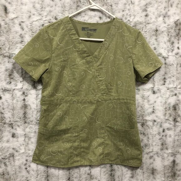 Grey's Anatomy Women's Green Modern Fit Two Pocket Scrub Top Size Medium - Picture 1 of 9